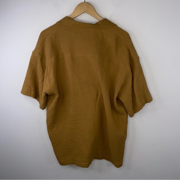 NWOT Forever 21 Mens Large Button Up Short Sleeve Shirt Brown Waffle - Picture 2 of 3